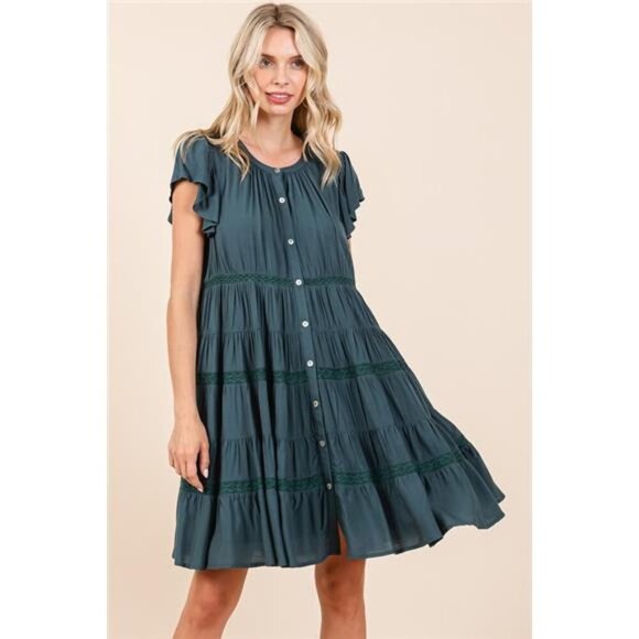 Mittoshop Lace Detail Ruffled Button Down Tiered Dress - Picture 2 of 7